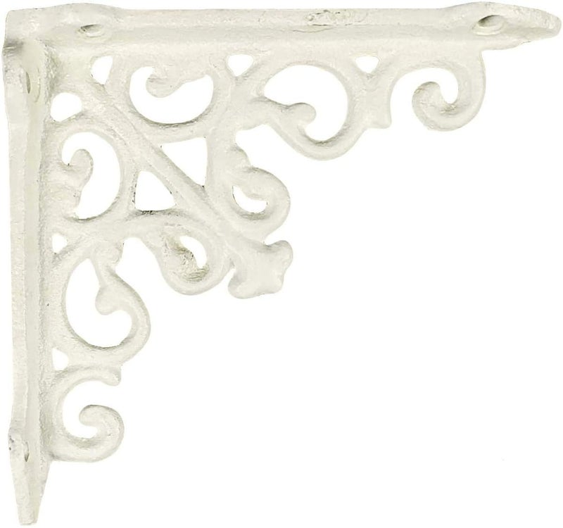 NACH Decorative Shelf Brackets, 4 Pack of 5 x 1.2 x 5 inch, Antique White Cast Iron Wall Shelf Brackets - Decorative Bookshelf Brackets - Victorian Style Shelf Bracket - Image 5